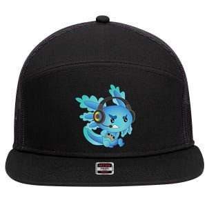 Funny Gamesolotl Gamer Axolotl Gamer Playing Video Games Gift 7 Panel Mesh Trucker Snapback Hat