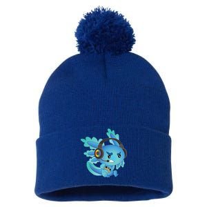 Funny Gamesolotl Gamer Axolotl Gamer Playing Video Games Gift Pom Pom 12in Knit Beanie