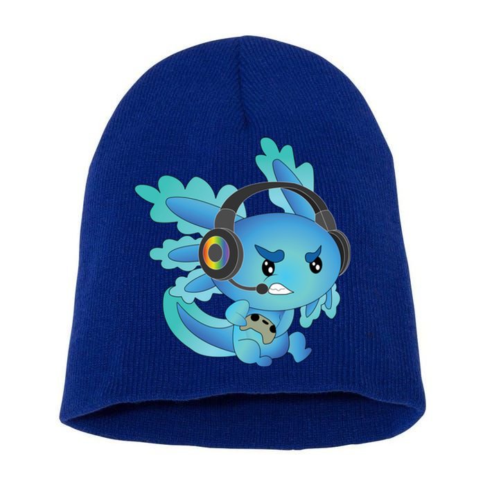 Funny Gamesolotl Gamer Axolotl Gamer Playing Video Games Gift Short Acrylic Beanie