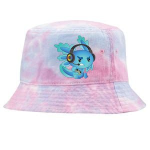 Funny Gamesolotl Gamer Axolotl Gamer Playing Video Games Gift Tie-Dyed Bucket Hat