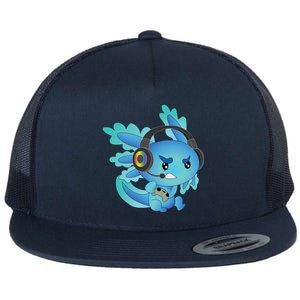 Funny Gamesolotl Gamer Axolotl Gamer Playing Video Games Gift Flat Bill Trucker Hat