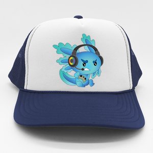 Funny Gamesolotl Gamer Axolotl Gamer Playing Video Games Gift Trucker Hat