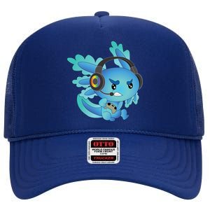 Funny Gamesolotl Gamer Axolotl Gamer Playing Video Games Gift High Crown Mesh Back Trucker Hat