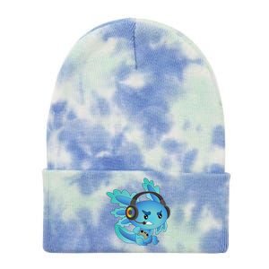 Funny Gamesolotl Gamer Axolotl Gamer Playing Video Games Gift Tie Dye 12in Knit Beanie