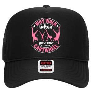 Funny Gymnastics Gymnast Parkour Girls Wo Cool Cartwheel High Crown Mesh Back Trucker Hat