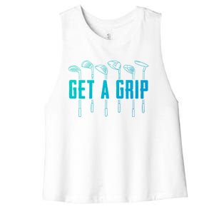 Funny Golfer Golfing Golf Get A Grip Golf Gift Women's Racerback Cropped Tank