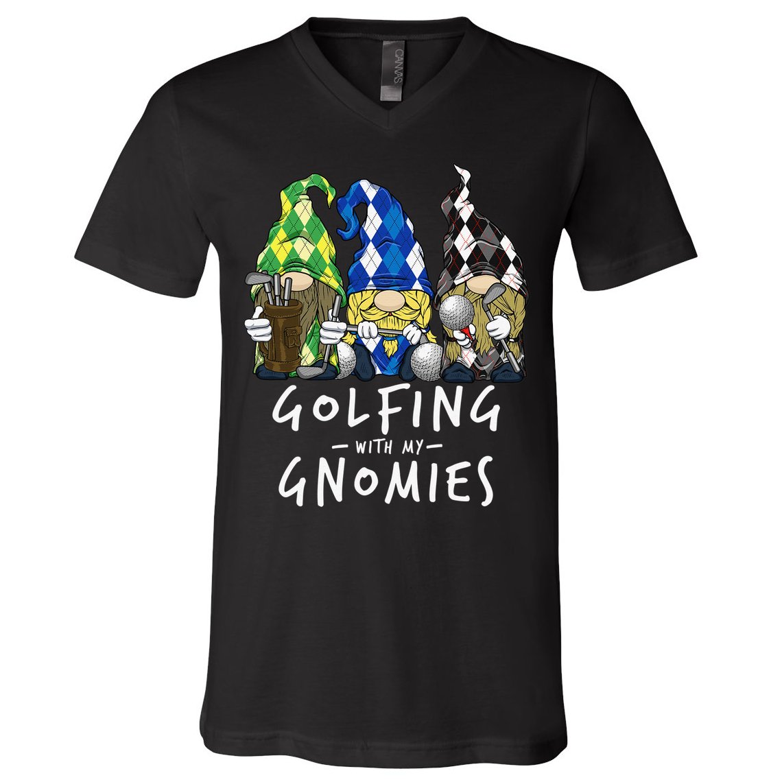 funny Golf Gnomes Golfing with My Gnomies for Golfer V-Neck T-Shirt