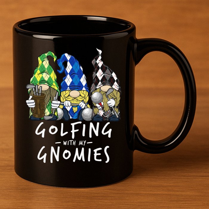 funny Golf Gnomes Golfing with My Gnomies for Golfer 11oz C Handle Ceramic Mug