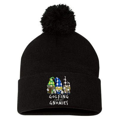 funny Golf Gnomes Golfing with My Gnomies for Golfer Pom Pom 12in Knit Beanie