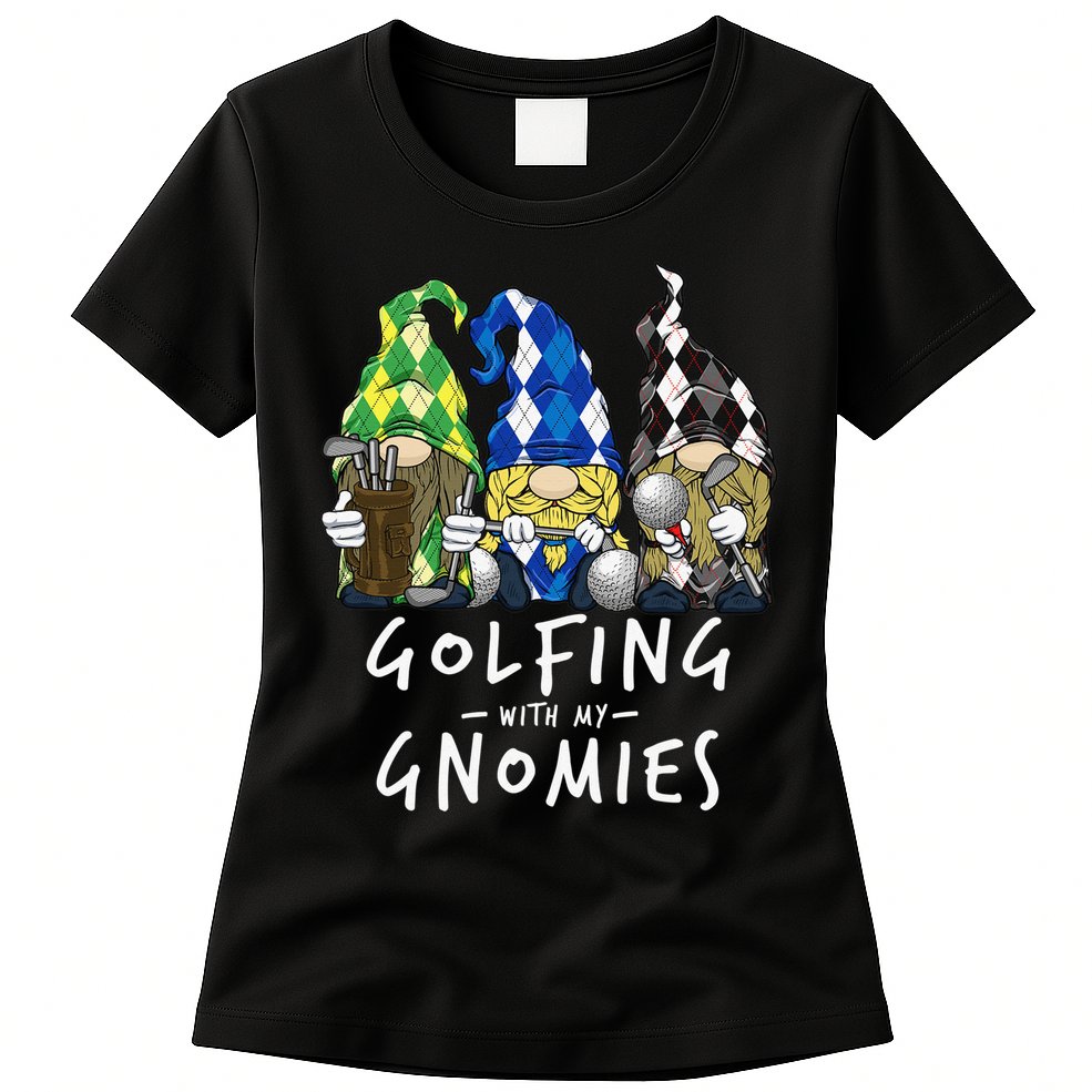 funny Golf Gnomes Golfing with My Gnomies for Golfer Womens T-Shirt