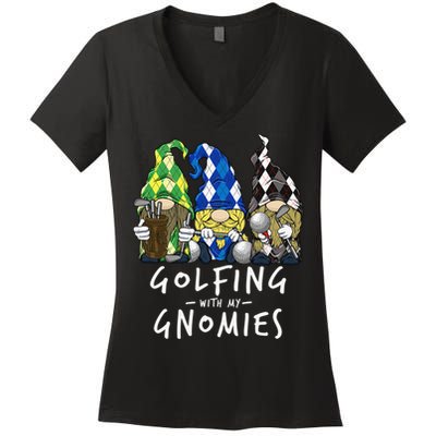 funny Golf Gnomes Golfing with My Gnomies for Golfer Women's V-Neck T-Shirt