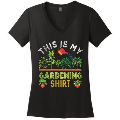 Funny Gardener Gift Plants Lover This Is My Gardening Women's V-Neck T-Shirt