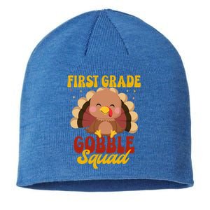 First Grade Gobble Squad Cute Turkey Thanksgiving Teacher Funny Gift Sustainable Beanie