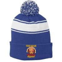 First Grade Gobble Squad Cute Turkey Thanksgiving Teacher Funny Gift Stripe Pom Pom Beanie