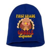 First Grade Gobble Squad Cute Turkey Thanksgiving Teacher Funny Gift Short Acrylic Beanie