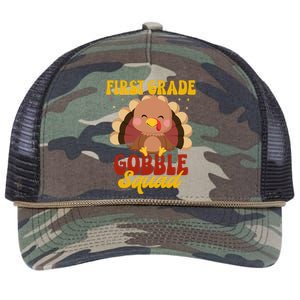 First Grade Gobble Squad Cute Turkey Thanksgiving Teacher Funny Gift Retro Rope Trucker Hat Cap