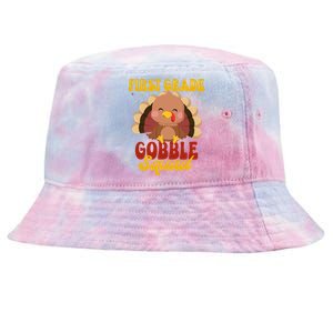 First Grade Gobble Squad Cute Turkey Thanksgiving Teacher Funny Gift Tie-Dyed Bucket Hat