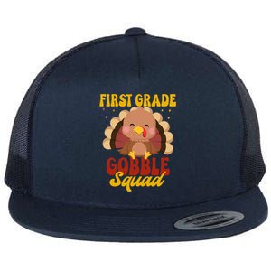 First Grade Gobble Squad Cute Turkey Thanksgiving Teacher Funny Gift Flat Bill Trucker Hat