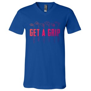 Funny Golfer Golfing Golf Get A Grip Golf Gift V-Neck T-Shirt