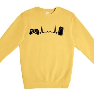 Funny Gamer Gift Heartbeat Ekg Gaming Nerd Video Games Cute Gift Premium Crewneck Sweatshirt