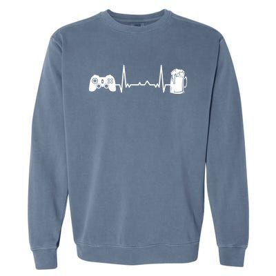 Funny Gamer Gift Heartbeat Ekg Gaming Nerd Video Games Cute Gift Garment-Dyed Sweatshirt