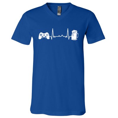 Funny Gamer Gift Heartbeat Ekg Gaming Nerd Video Games Cute Gift V-Neck T-Shirt