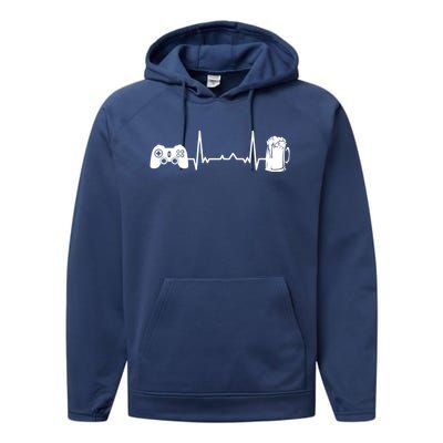 Funny Gamer Gift Heartbeat Ekg Gaming Nerd Video Games Cute Gift Performance Fleece Hoodie