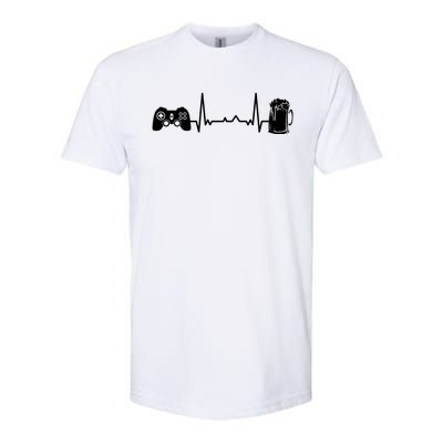 Funny Gamer Gift Heartbeat Ekg Gaming Nerd Video Games Cute Gift Softstyle CVC T-Shirt