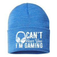 Funny Gamer Gaming Retro Headset Can't Hear You I'm Gaming Meaningful Gift Sustainable Knit Beanie