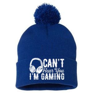 Funny Gamer Gaming Retro Headset Can't Hear You I'm Gaming Meaningful Gift Pom Pom 12in Knit Beanie