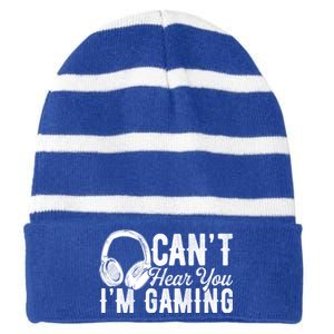 Funny Gamer Gaming Retro Headset Can't Hear You I'm Gaming Meaningful Gift Striped Beanie with Solid Band