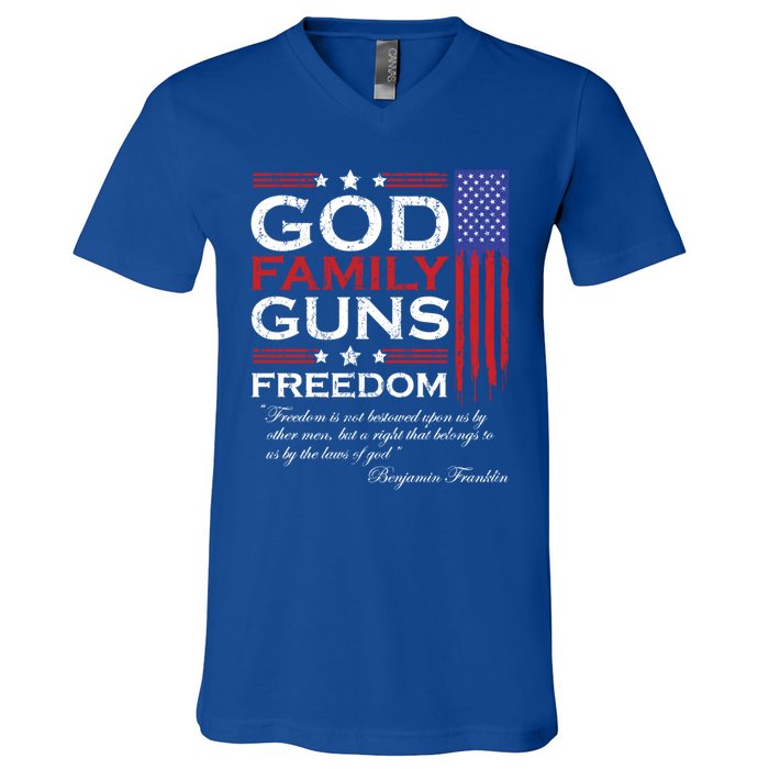 Family God Guns And Freedom Christian Maga 2020 Trump Gift V-Neck T-Shirt