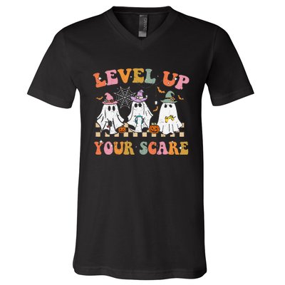 Funny Gamer Ghost For Video Game Lovers Halloween Gaming V-Neck T-Shirt