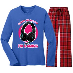 Funny Gamer Gift Headset Can't Hear You I'm Gaming Funny Gift Cute Gift Women's Long Sleeve Flannel Pajama Set 