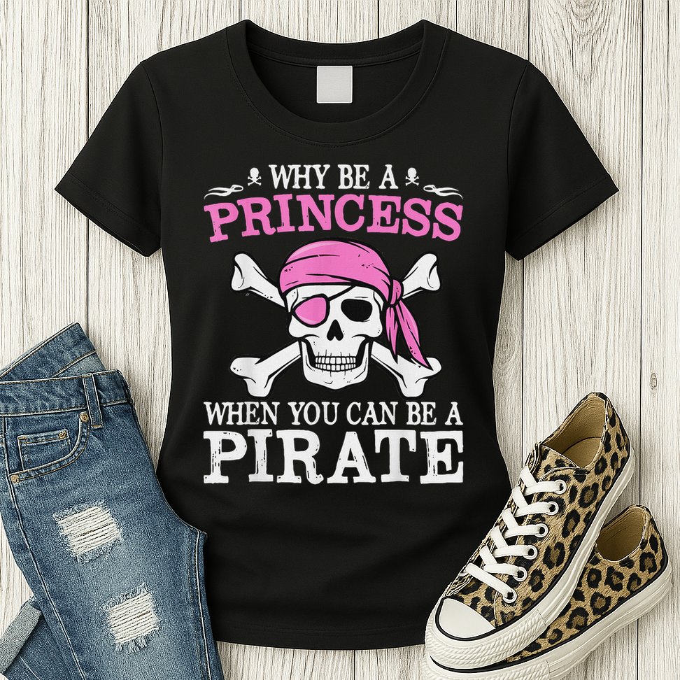 Funny Girl Gifts Why Be A Princess When You Can Be A Pirate Womens T-Shirt