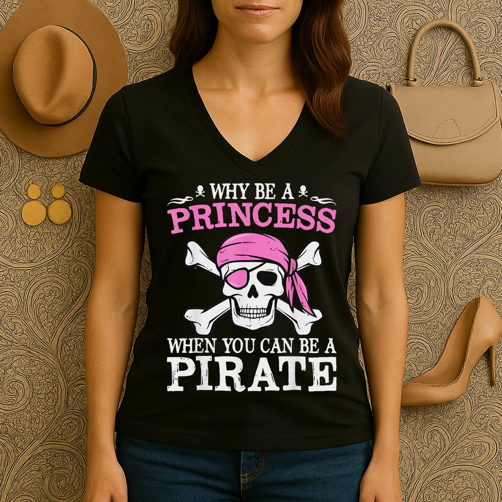 Funny Girl Gifts Why Be A Princess When You Can Be A Pirate Women's V-Neck T-Shirt