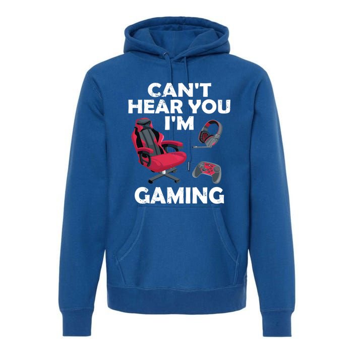 Funny Gamer Gift Headset Can't Hear You I'm Gaming Vintage Gift Premium Hoodie