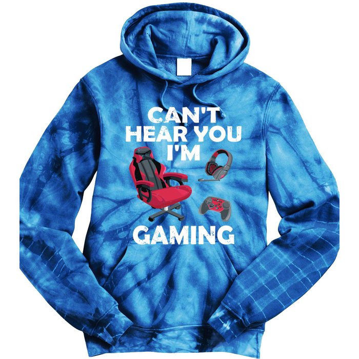 Funny Gamer Gift Headset Can't Hear You I'm Gaming Vintage Gift Tie Dye Hoodie