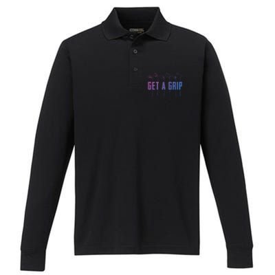 Funny Golfer Golfing Golf Get A Grip Golf Gift Performance Long Sleeve Polo