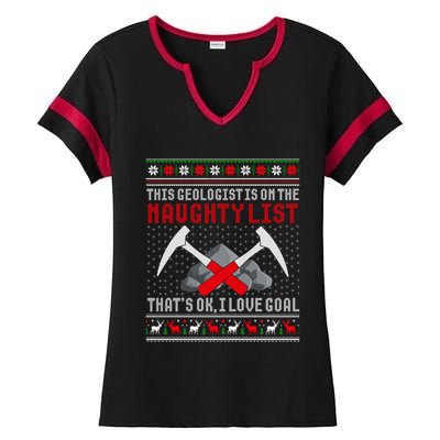 Funny Geologist Geology Ugly Christmas Sweater Naughty List Gift Ladies Halftime Notch Neck Tee