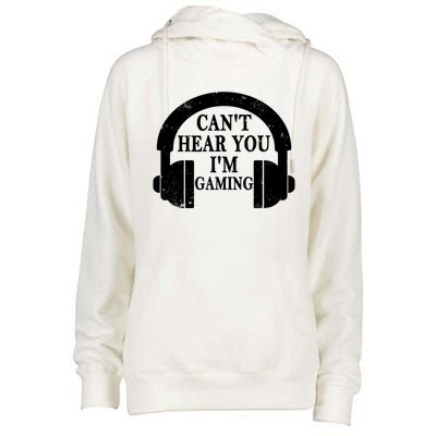 Funny Gamer Gift Headset Can't Hear You I'm Gaming Vintage Gift Womens Funnel Neck Pullover Hood