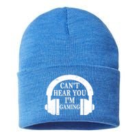 Funny Gamer Gift Headset Can't Hear You I'm Gaming Vintage Gift Sustainable Knit Beanie