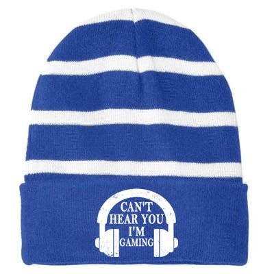 Funny Gamer Gift Headset Can't Hear You I'm Gaming Vintage Gift Striped Beanie with Solid Band