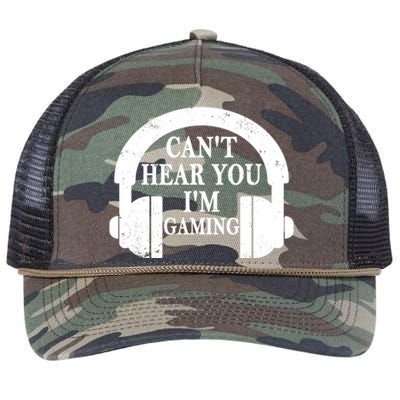 Funny Gamer Gift Headset Can't Hear You I'm Gaming Vintage Gift Retro Rope Trucker Hat Cap