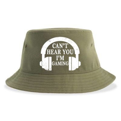 Funny Gamer Gift Headset Can't Hear You I'm Gaming Vintage Gift Sustainable Bucket Hat