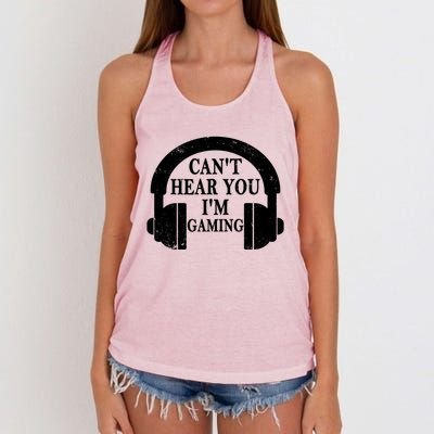 Funny Gamer Gift Headset Can't Hear You I'm Gaming Vintage Gift Women's Knotted Racerback Tank