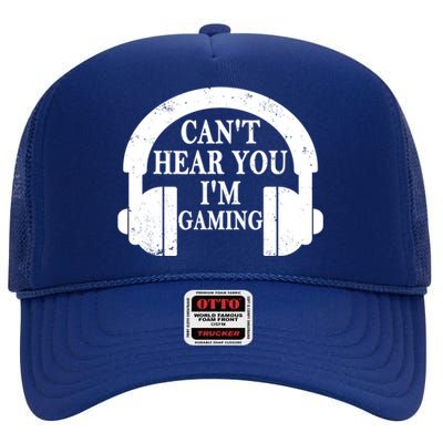 Funny Gamer Gift Headset Can't Hear You I'm Gaming Vintage Gift High Crown Mesh Back Trucker Hat