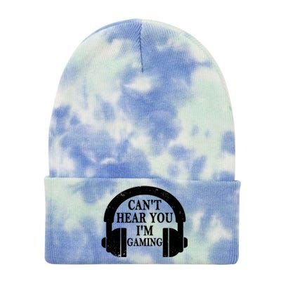 Funny Gamer Gift Headset Can't Hear You I'm Gaming Vintage Gift Tie Dye 12in Knit Beanie