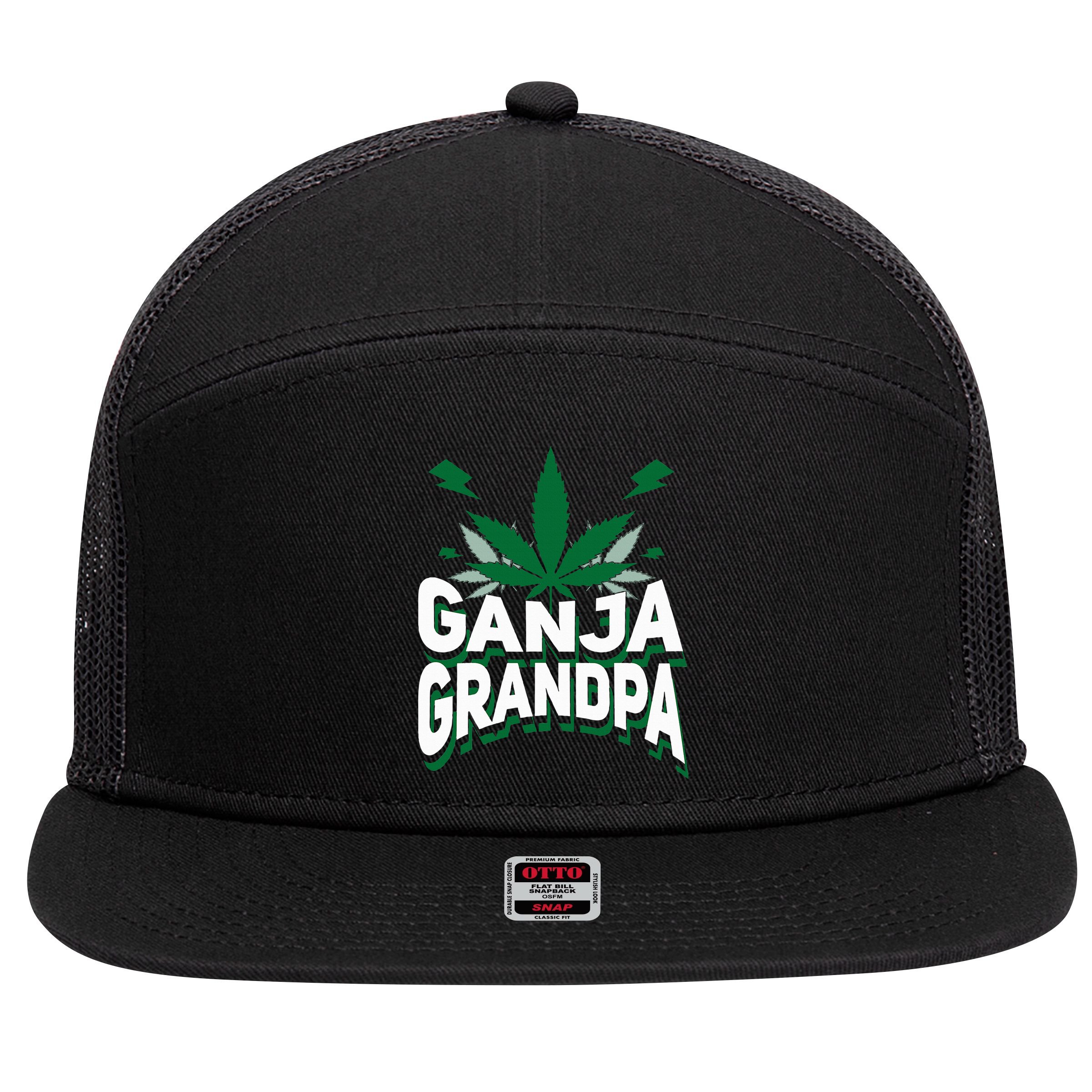 Funny Ganja Grandpa Weed Marijuana 7 Panel Mesh Trucker Snapback Hat