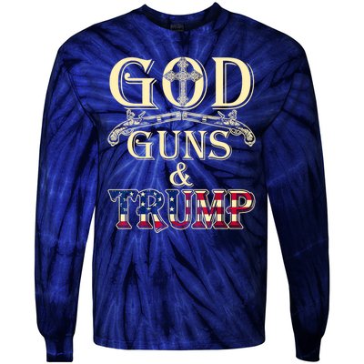 Funny God Guns And Trump 2nd Amendment Gift Tie-Dye Long Sleeve Shirt